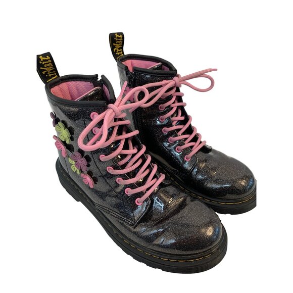 Dr. Martens Junior 1460  Glitter Boots Flower Applique Size 5 Women $137 D7971 - Picture 2 of 13